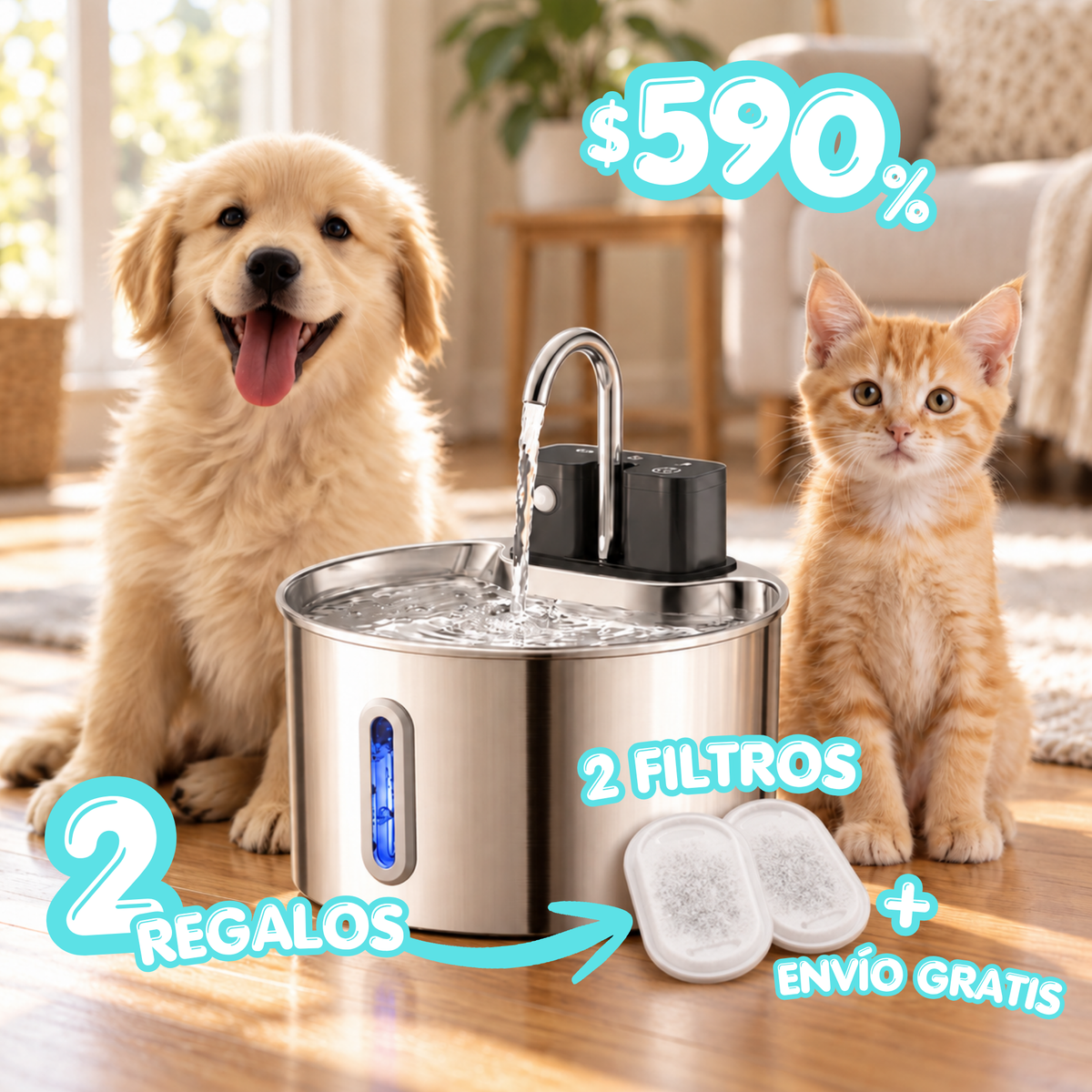 IsaPet - Fuente de Agua Inalámbrica Mascotas 2.2L